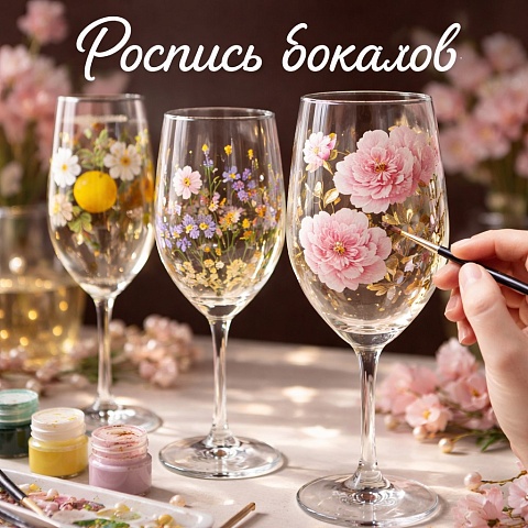 Роспись бокалов Мастер-класс по росписи бокалов: Преврати скучный фужер в шедевр!